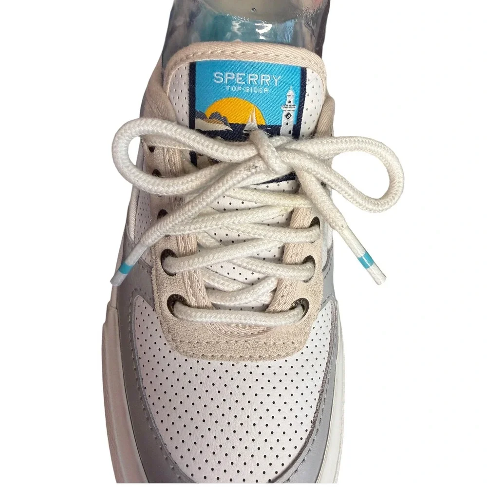 Sperry White Grey Sneaker STS86219 Low Top Perforated Women's Size 6.5‎